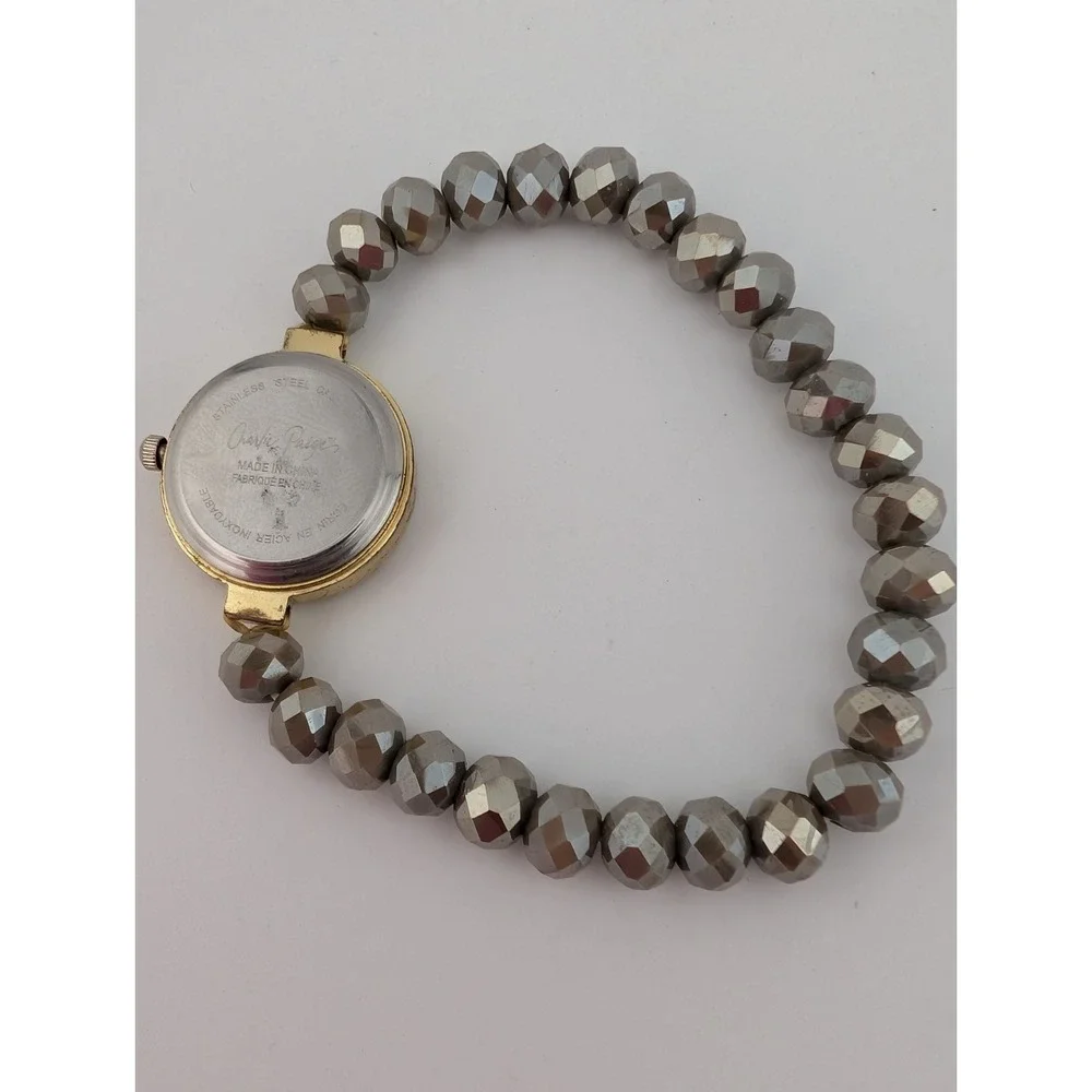 Charlie Paige Watch Women 25mm Gold Case Gray Beaded Stretch Band- New Battery‎